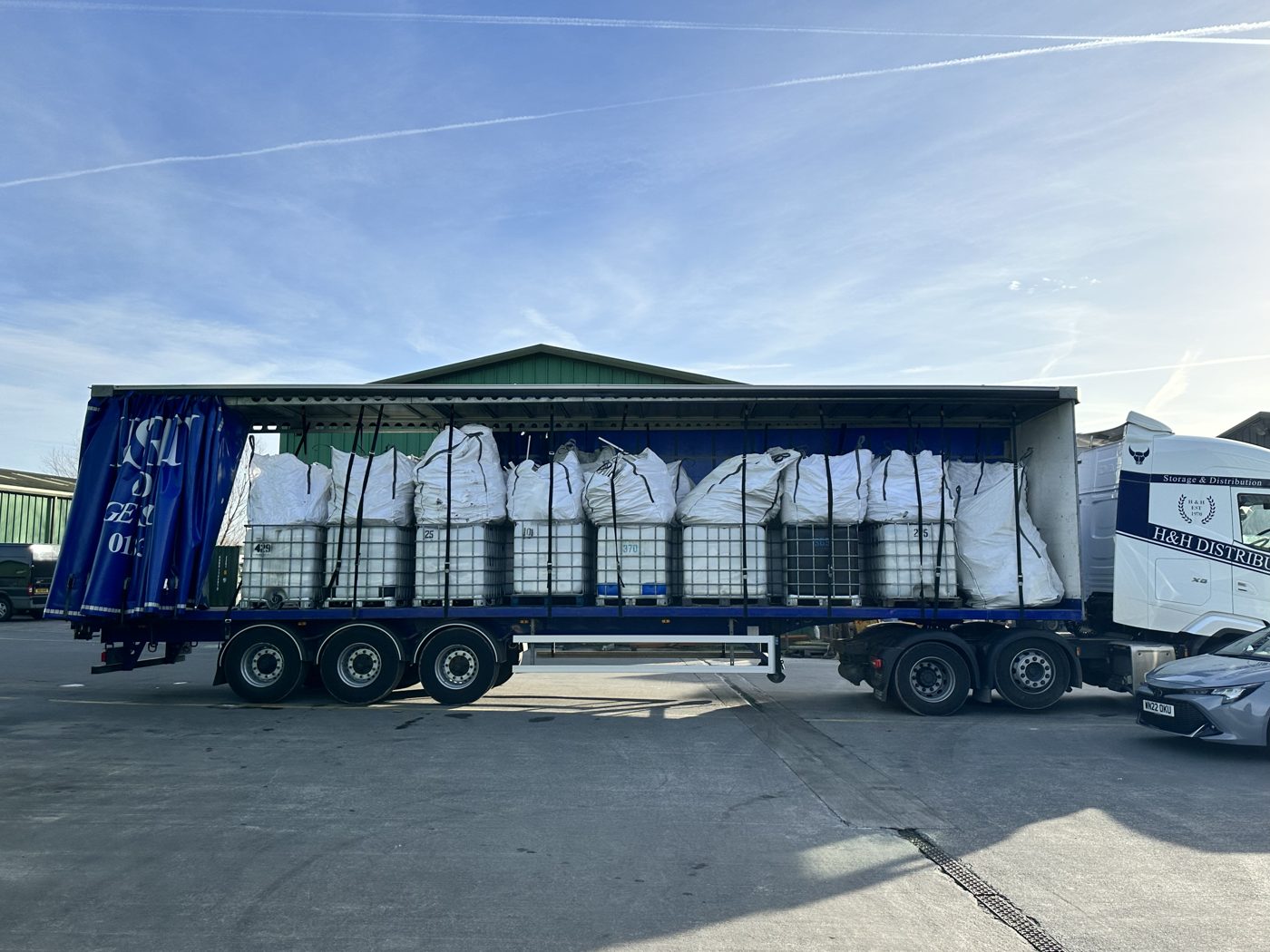 A lorry loaded with bagged Sealwise offcuts leaving for recycling